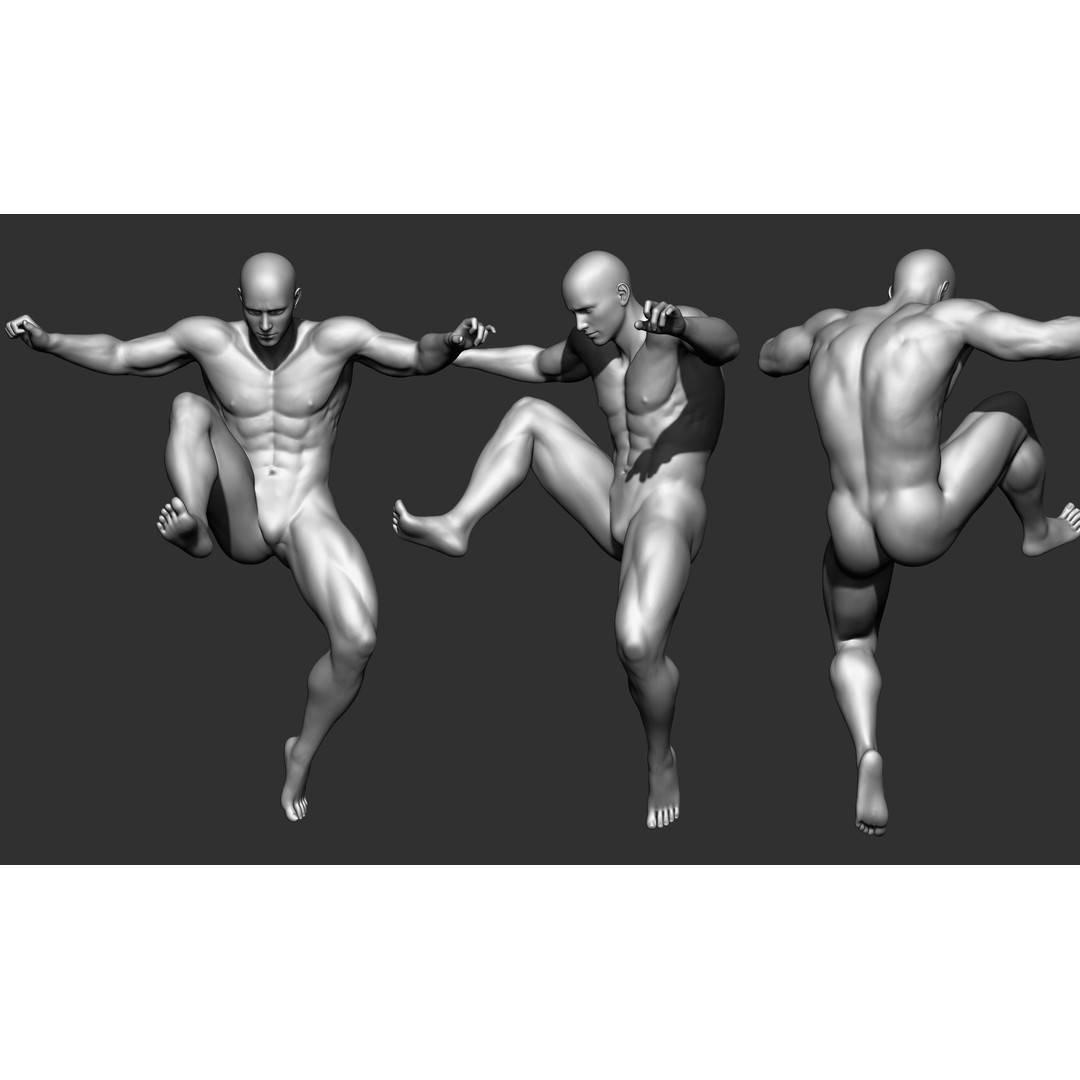 Fighting Poses 3D Model – Full Body Character Pack, OBJ & ZTL - View 30