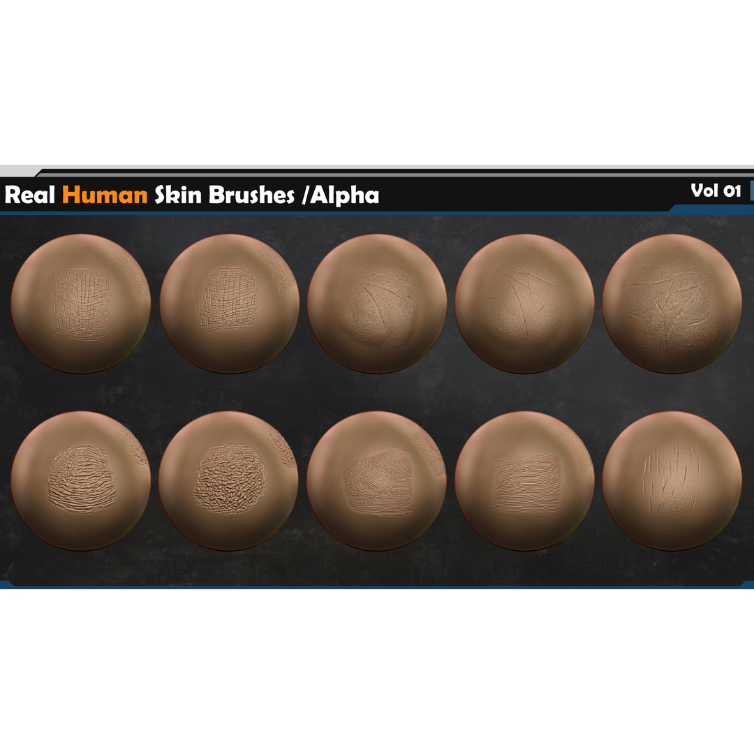 Real Human Skin Brushes 3D Model – Alpha Vol 01, ZBrush & Blender