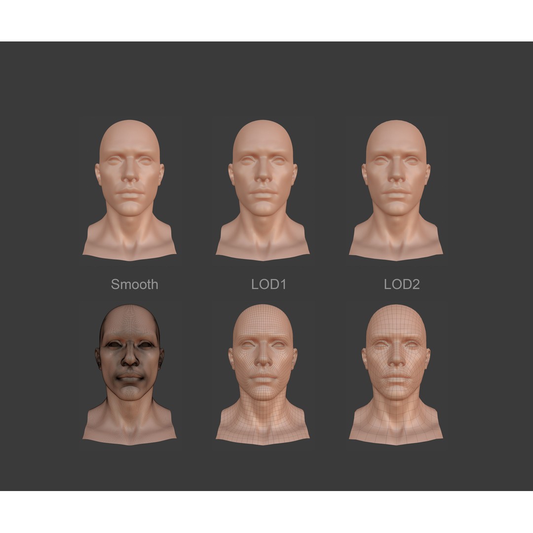 Female Male Head Base Mesh 3D Model – Low Poly Blendshape Asset, FBX - View 10