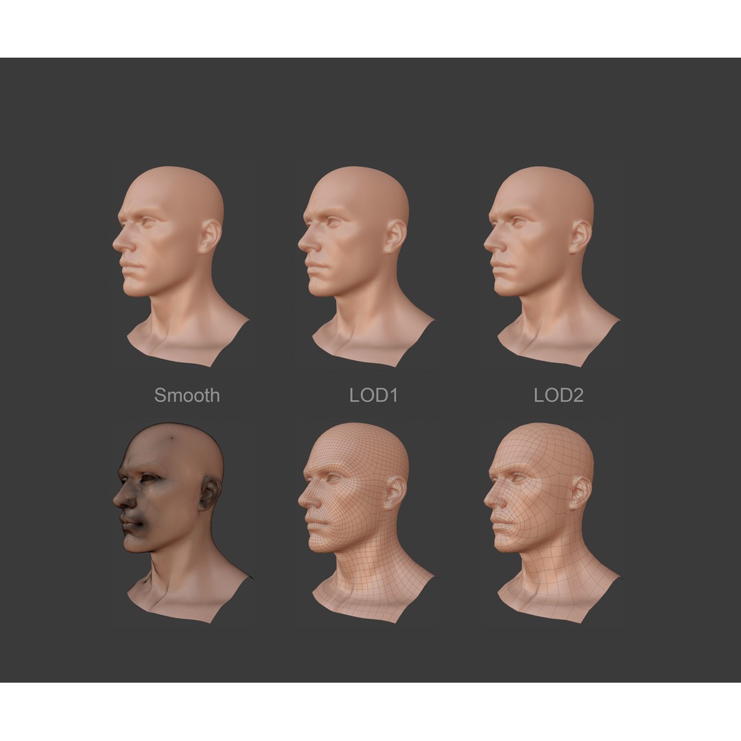 Female Male Head Base Mesh 3D Model – Low Poly Blendshape Asset, FBX - View 11