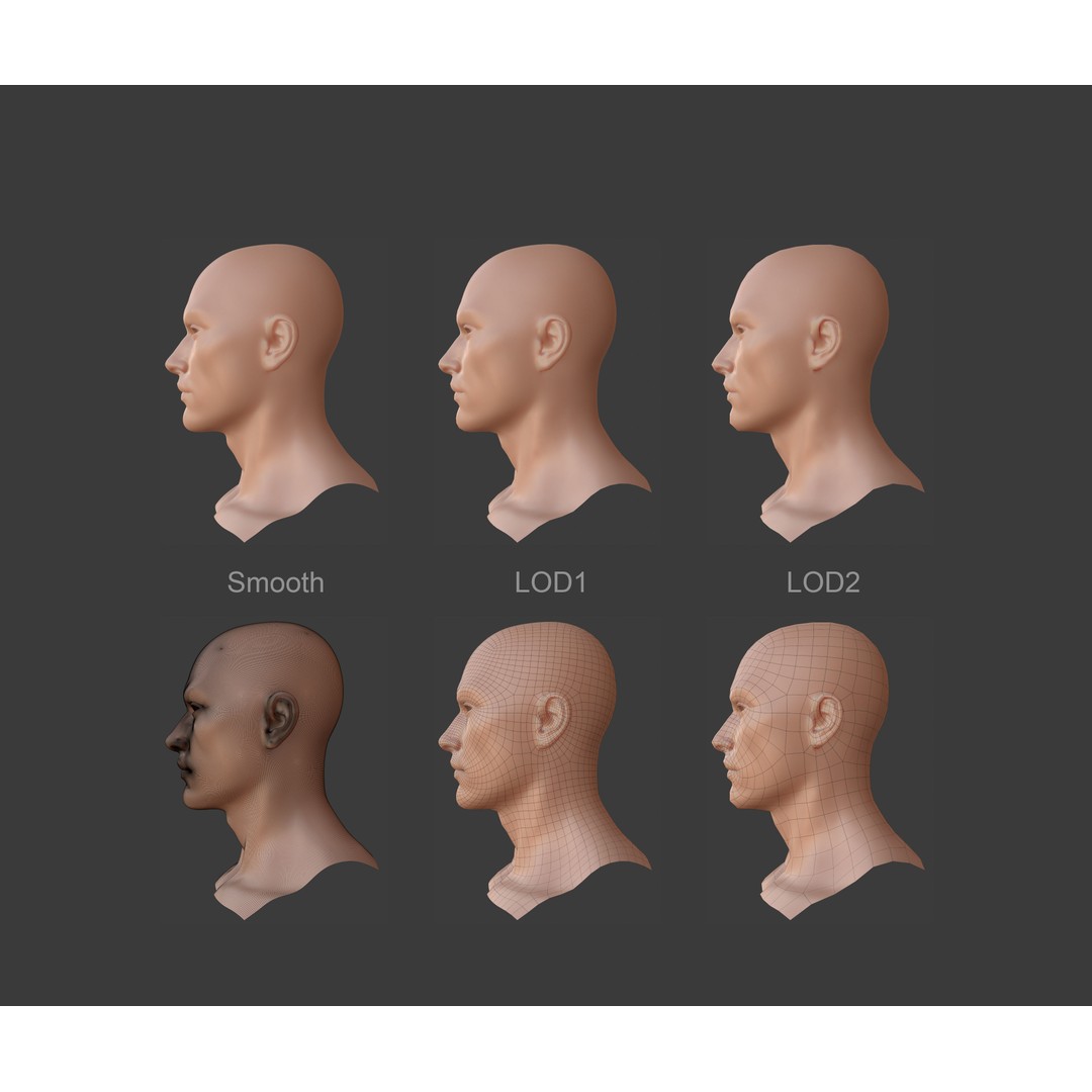 Female Male Head Base Mesh 3D Model – Low Poly Blendshape Asset, FBX - View 12