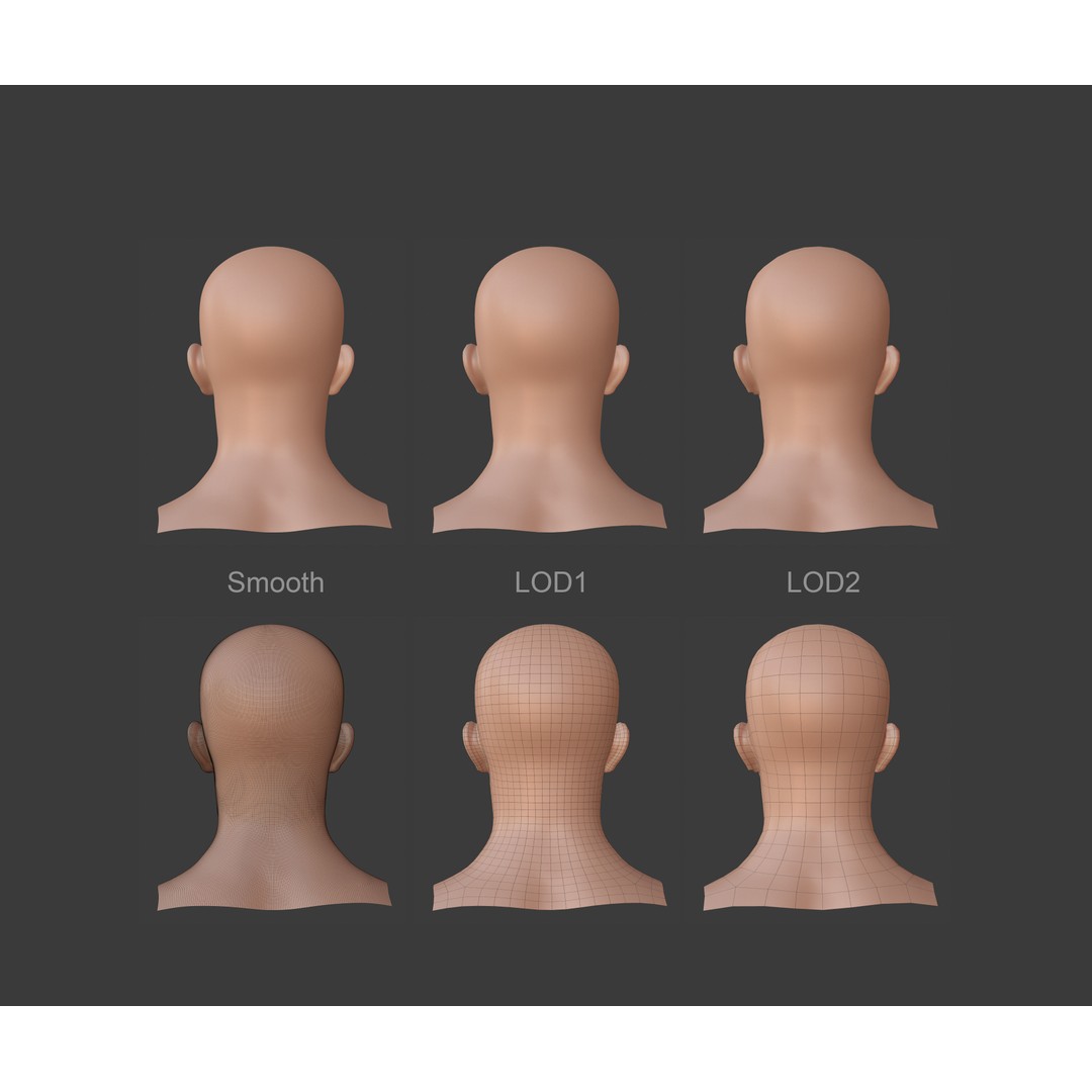 Female Male Head Base Mesh 3D Model – Low Poly Blendshape Asset, FBX - View 14