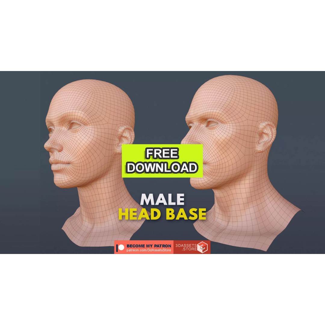 Female Male Head Base Mesh 3D Model – Low Poly Blendshape Asset, FBX - View 2