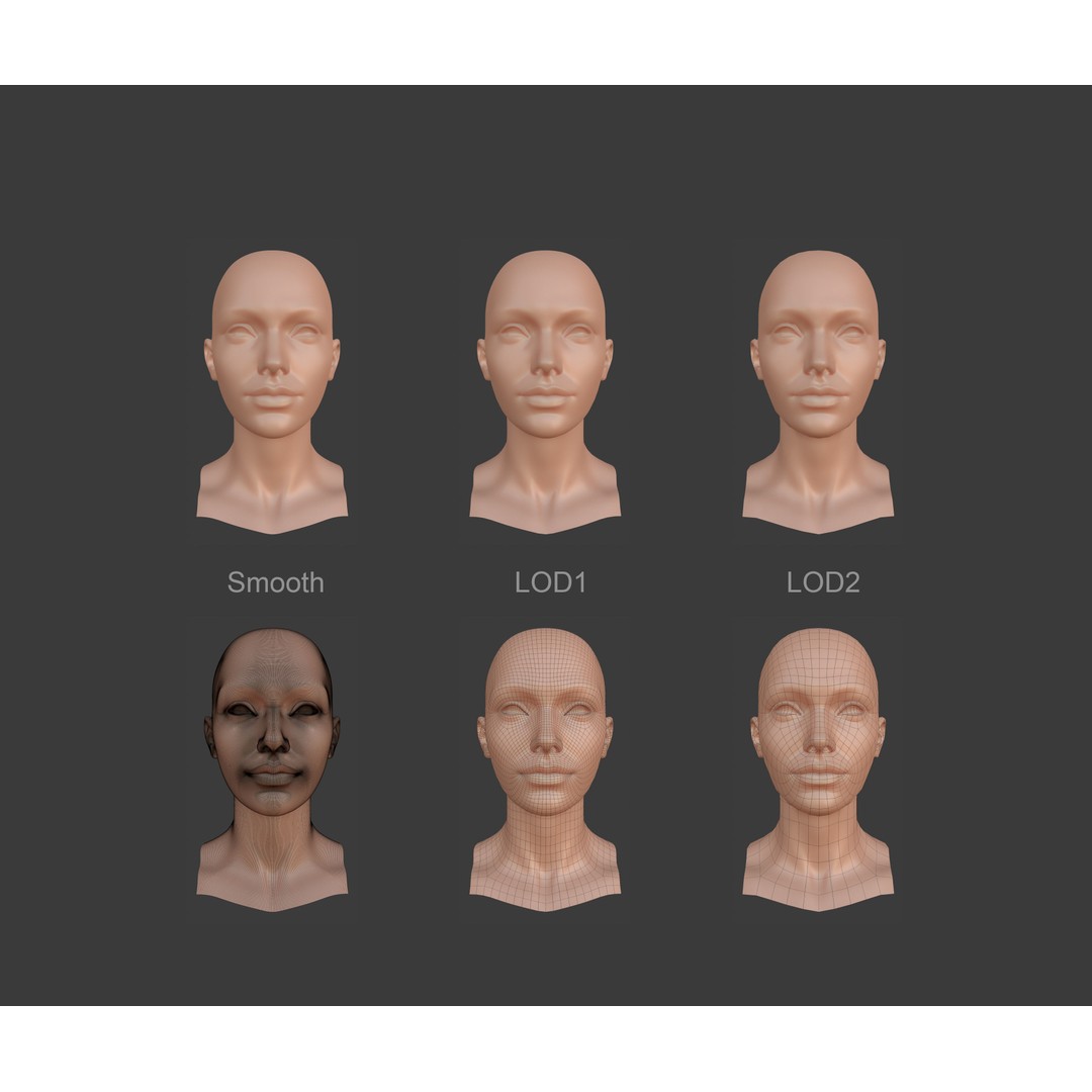 Female Male Head Base Mesh 3D Model – Low Poly Blendshape Asset, FBX - View 5