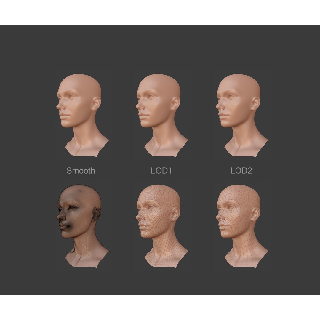 Female Male Head Base Mesh 3D Model – Low Poly Blendshape Asset, FBX - View 6