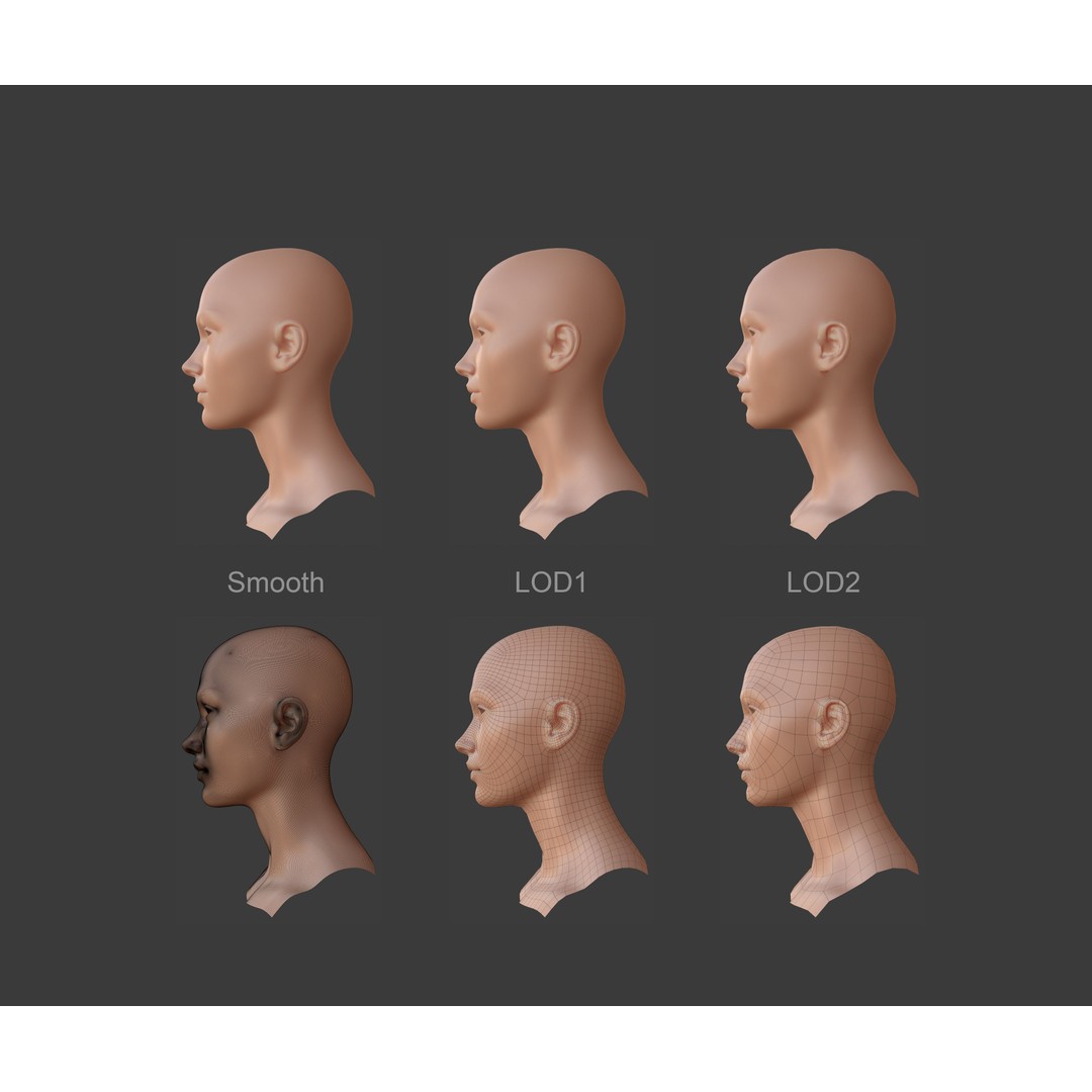 Female Male Head Base Mesh 3D Model – Low Poly Blendshape Asset, FBX - View 7