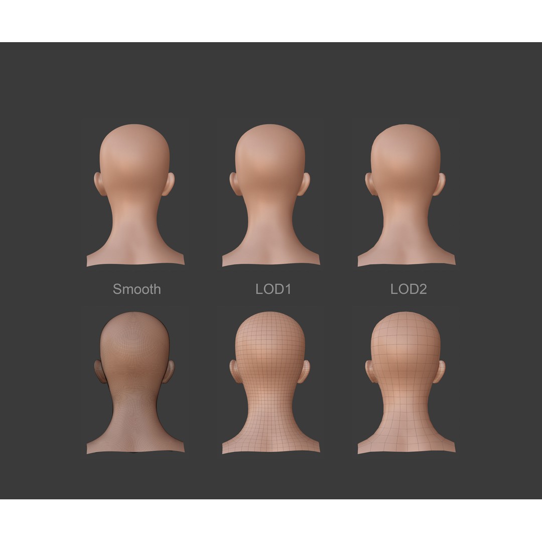 Female Male Head Base Mesh 3D Model – Low Poly Blendshape Asset, FBX - View 9