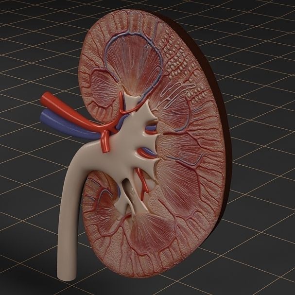 Kidney 3D Model – Anatomical Cross Section & Complete Organ, FBX - View 3