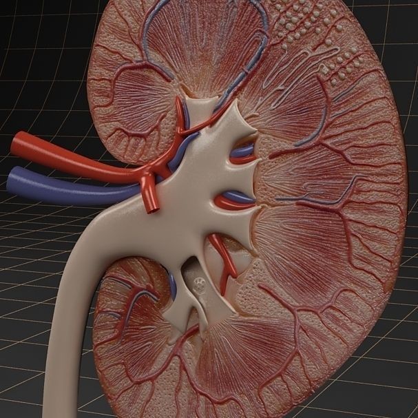 Kidney 3D Model – Anatomical Cross Section & Complete Organ, FBX - View 5