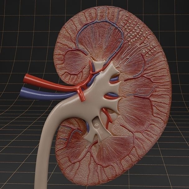 Kidney 3D Model – Anatomical Cross Section & Complete Organ, FBX - View 7