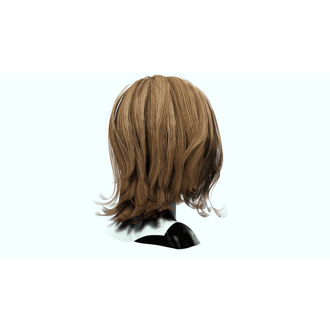 Short Feathered Hair 3D Model – Low Poly, Game Ready, PBR Textures - View 10