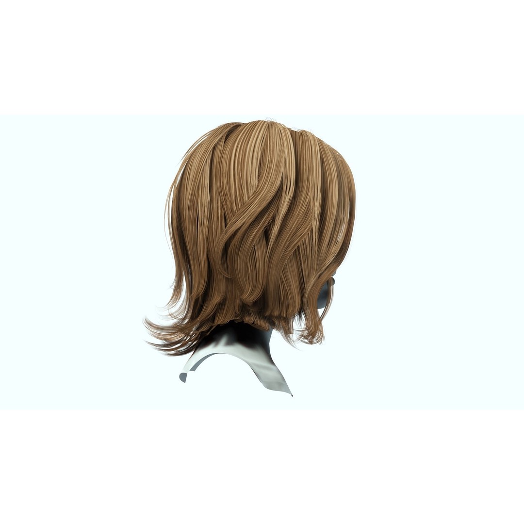 Short Feathered Hair 3D Model – Low Poly, Game Ready, PBR Textures - View 11