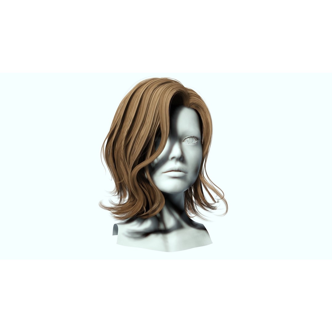 Short Feathered Hair 3D Model – Low Poly, Game Ready, PBR Textures - View 12
