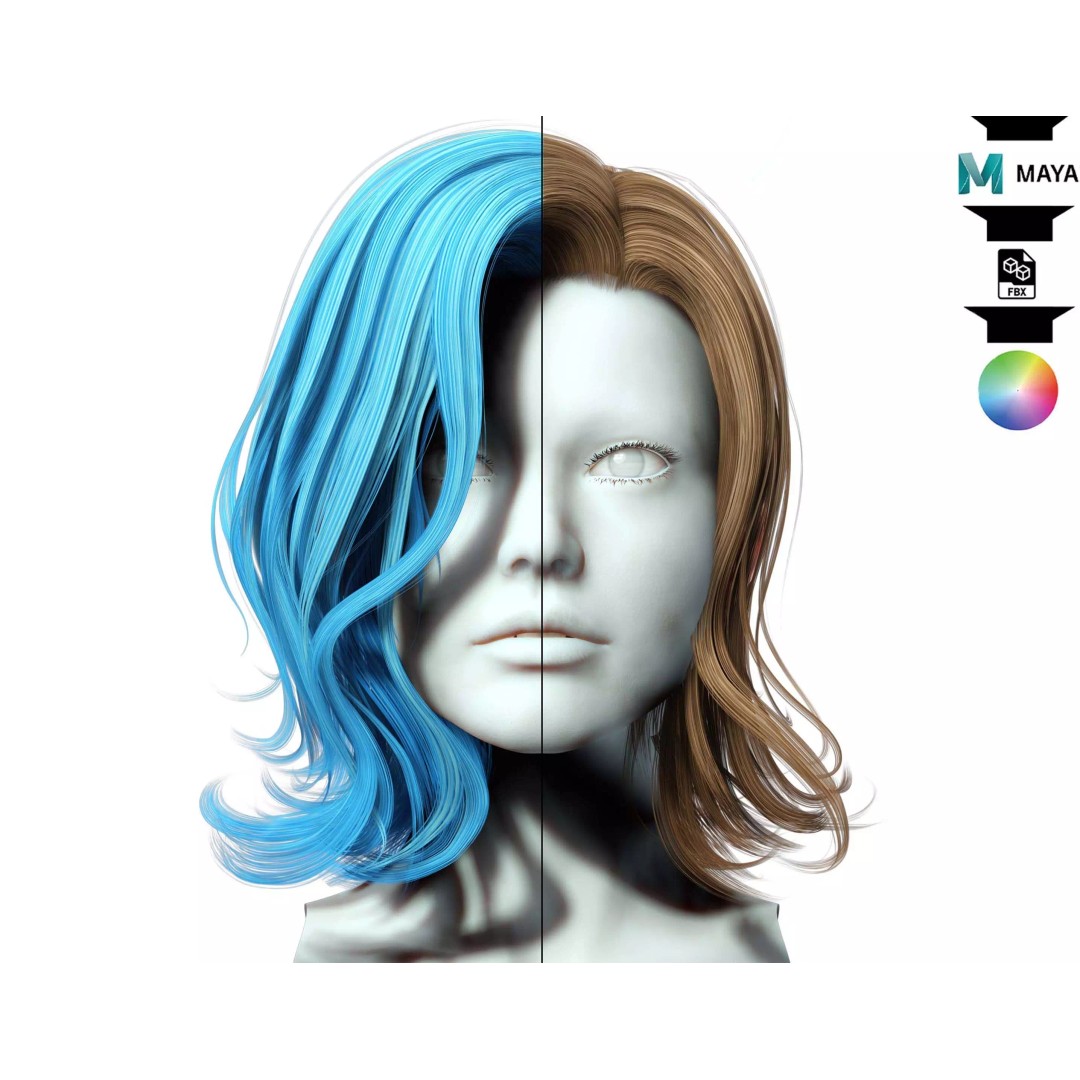 Short Feathered Hair 3D Model – Low Poly, Game Ready, PBR Textures - View 2