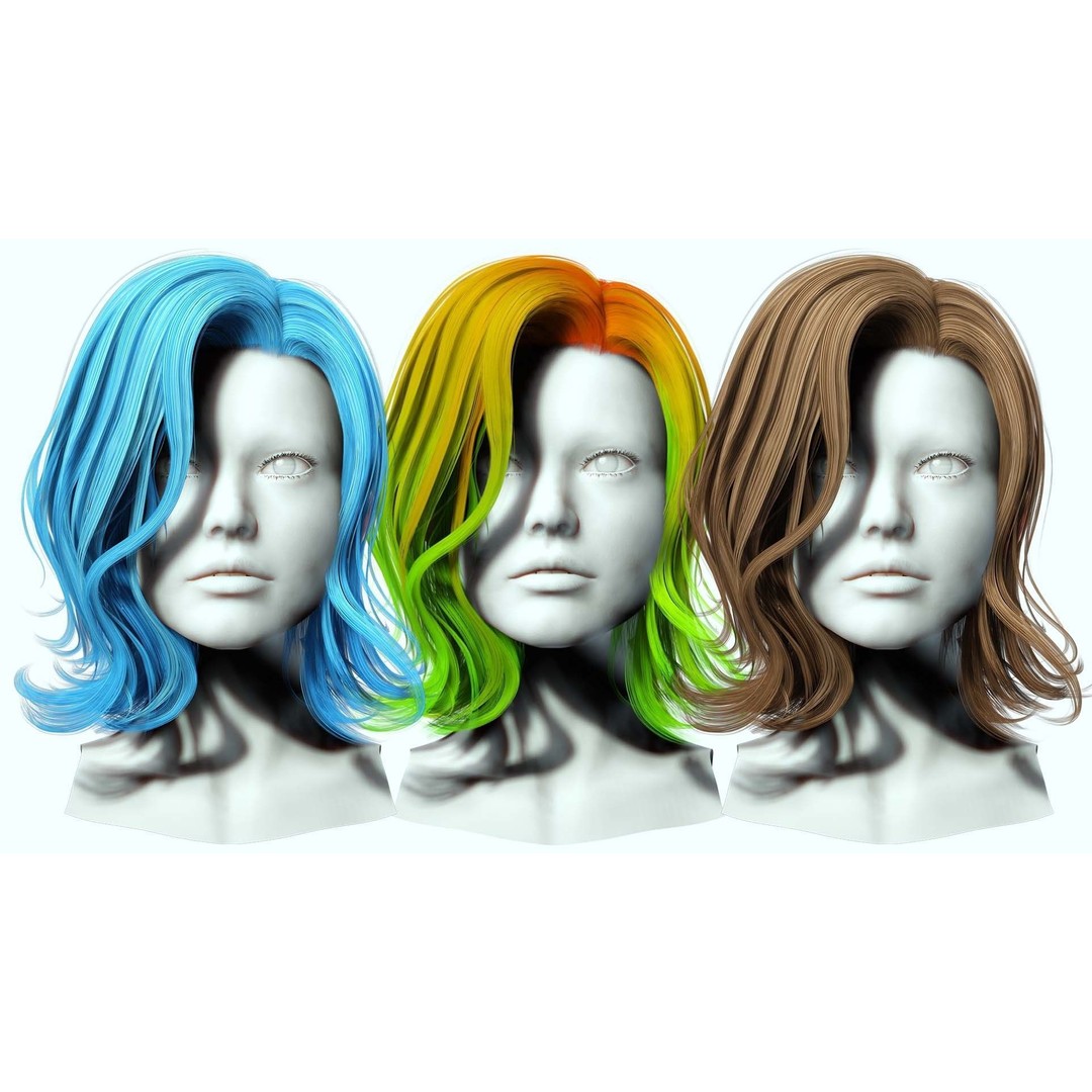 Short Feathered Hair 3D Model – Low Poly, Game Ready, PBR Textures - View 3