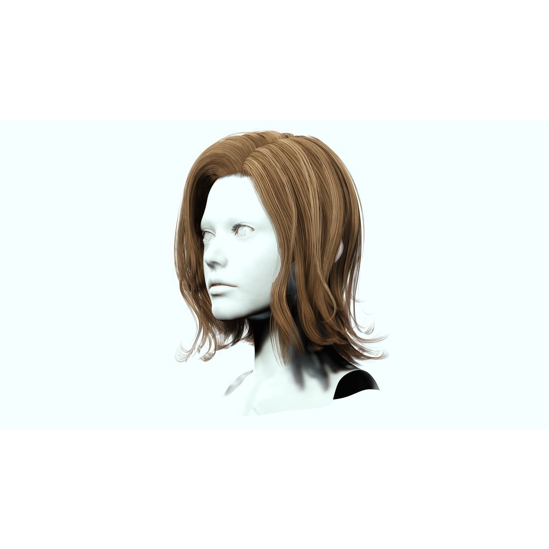 Short Feathered Hair 3D Model – Low Poly, Game Ready, PBR Textures - View 6