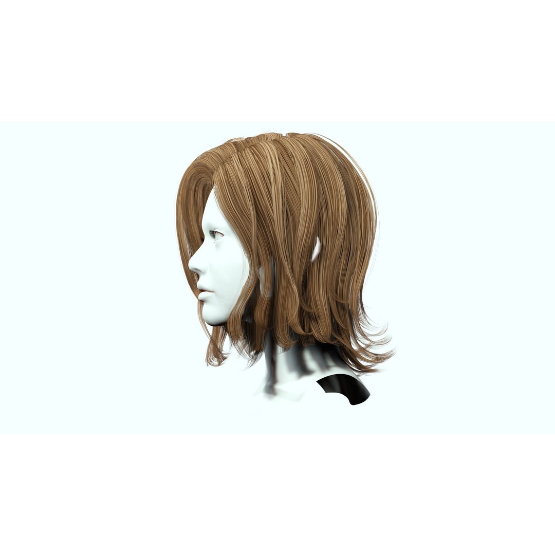 Short Feathered Hair 3D Model – Low Poly, Game Ready, PBR Textures - View 7