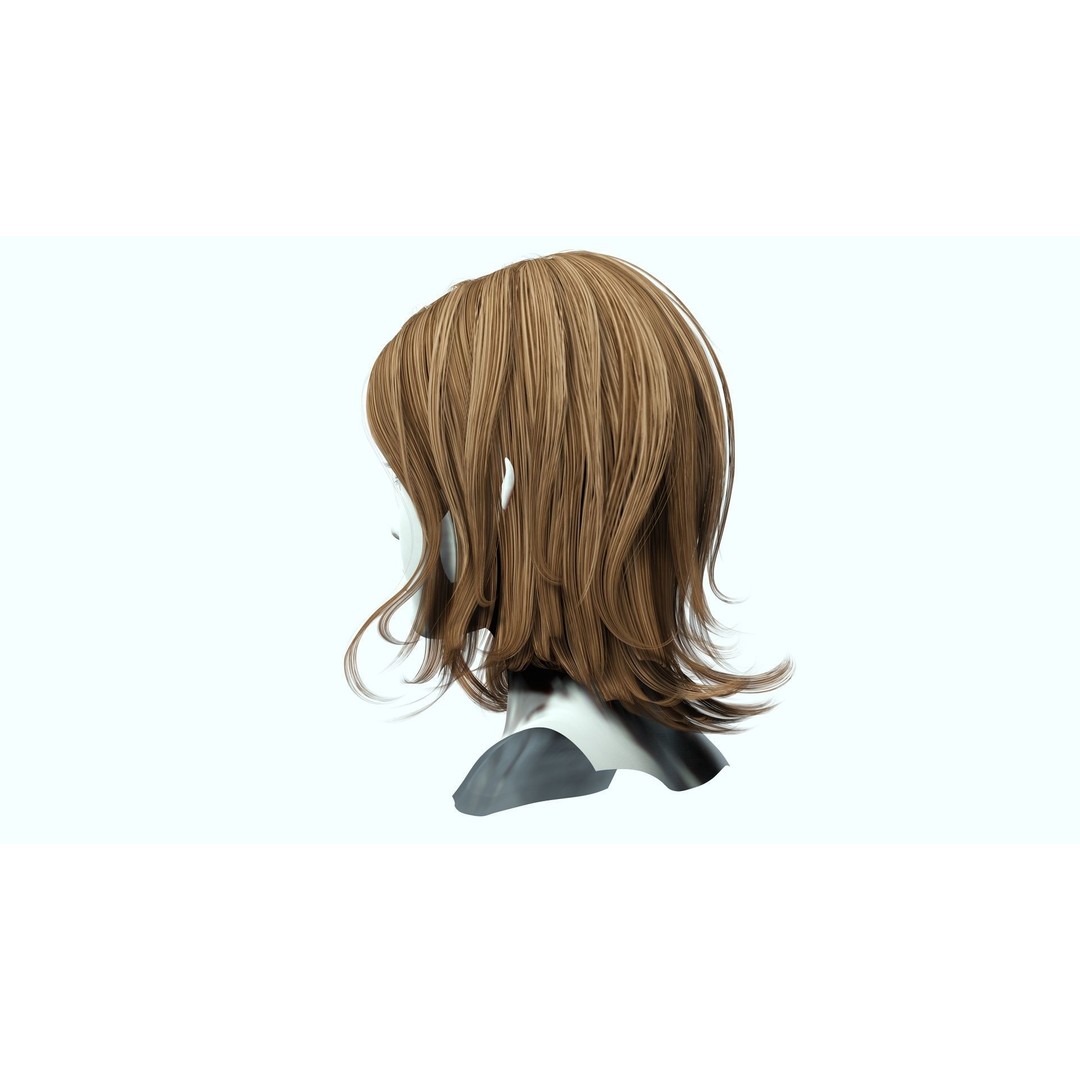 Short Feathered Hair 3D Model – Low Poly, Game Ready, PBR Textures - View 8
