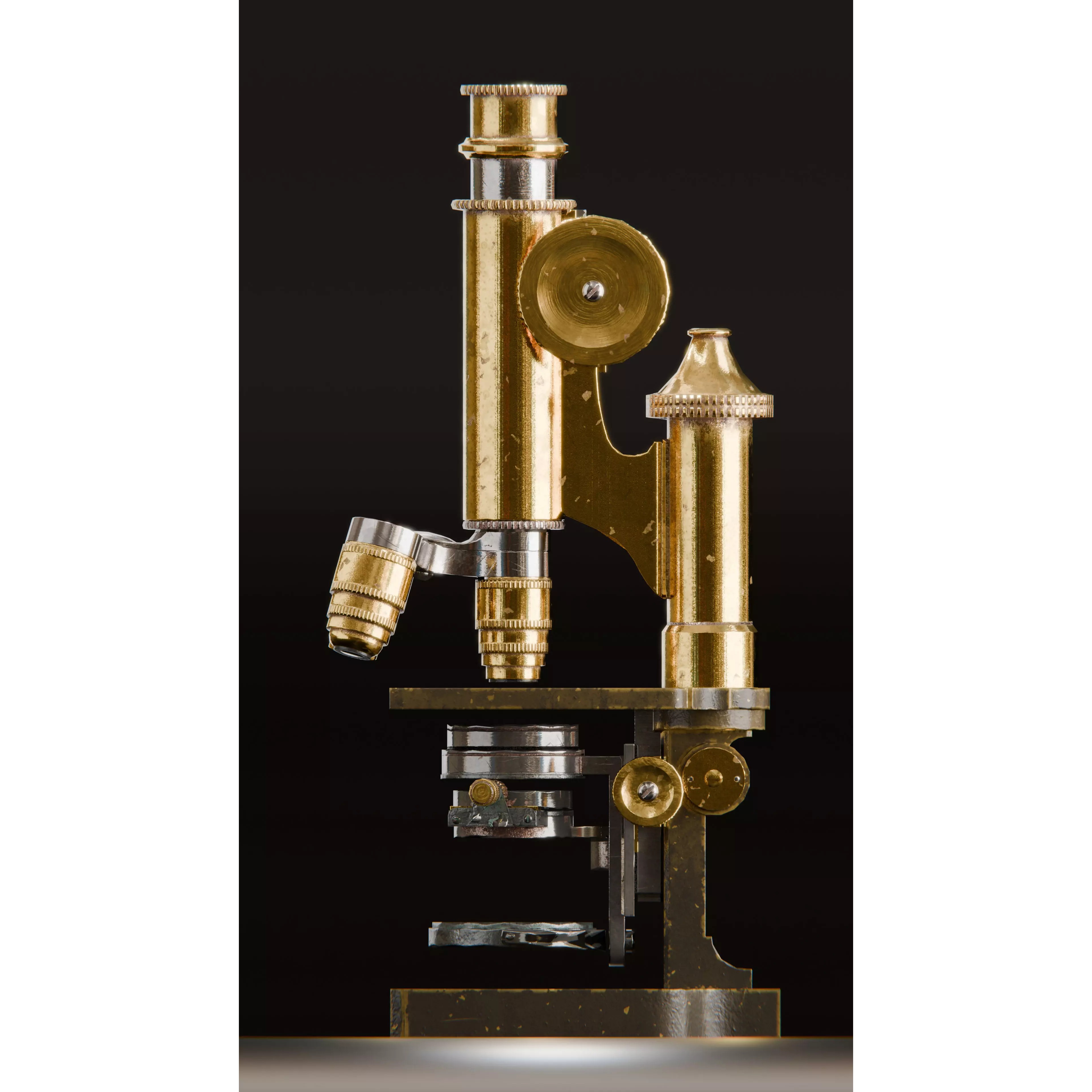 Antique Brass Microscope - Low-Poly Game-Ready 3D Model - View 10