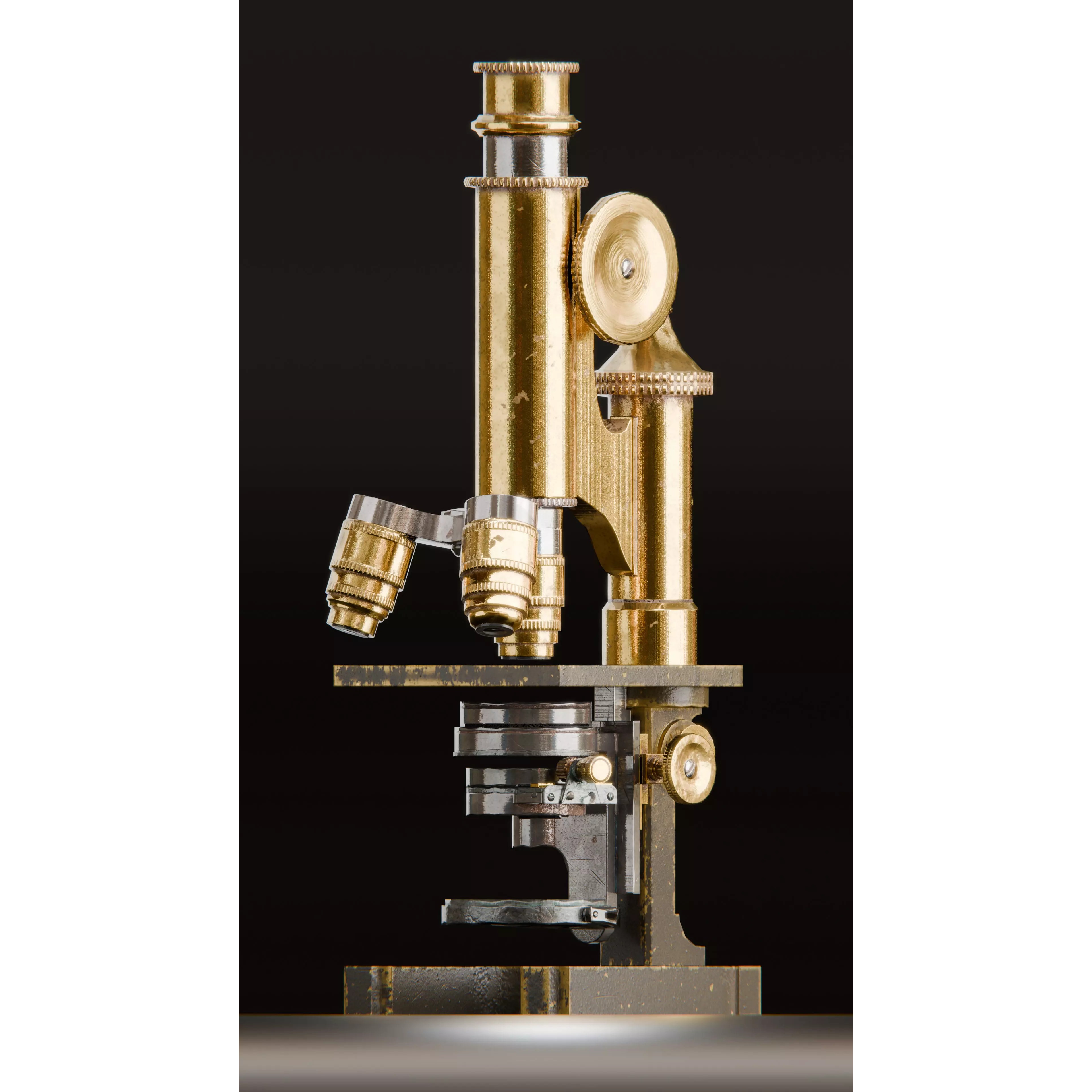 Antique Brass Microscope - Low-Poly Game-Ready 3D Model - View 13