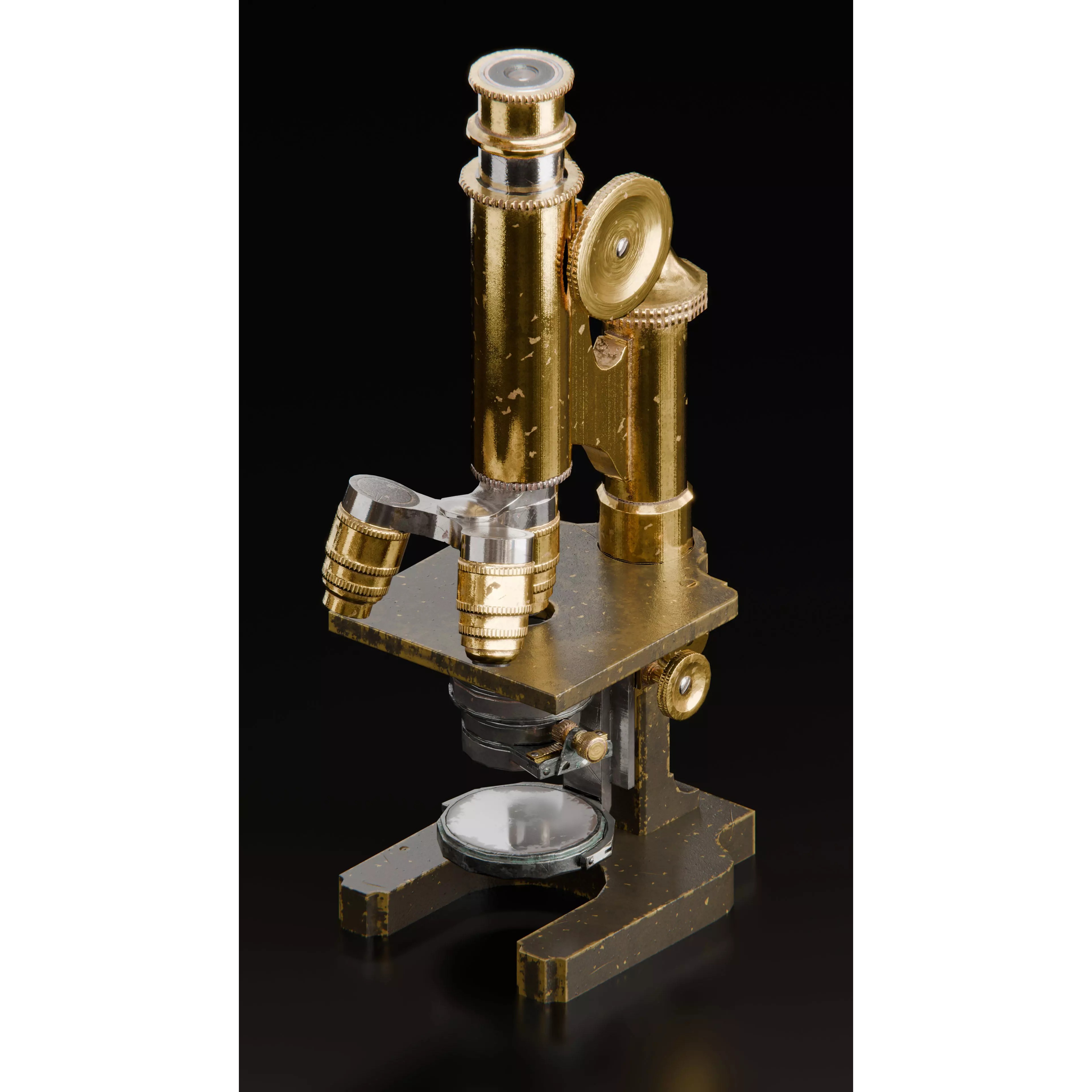 Antique Brass Microscope - Low-Poly Game-Ready 3D Model - View 15