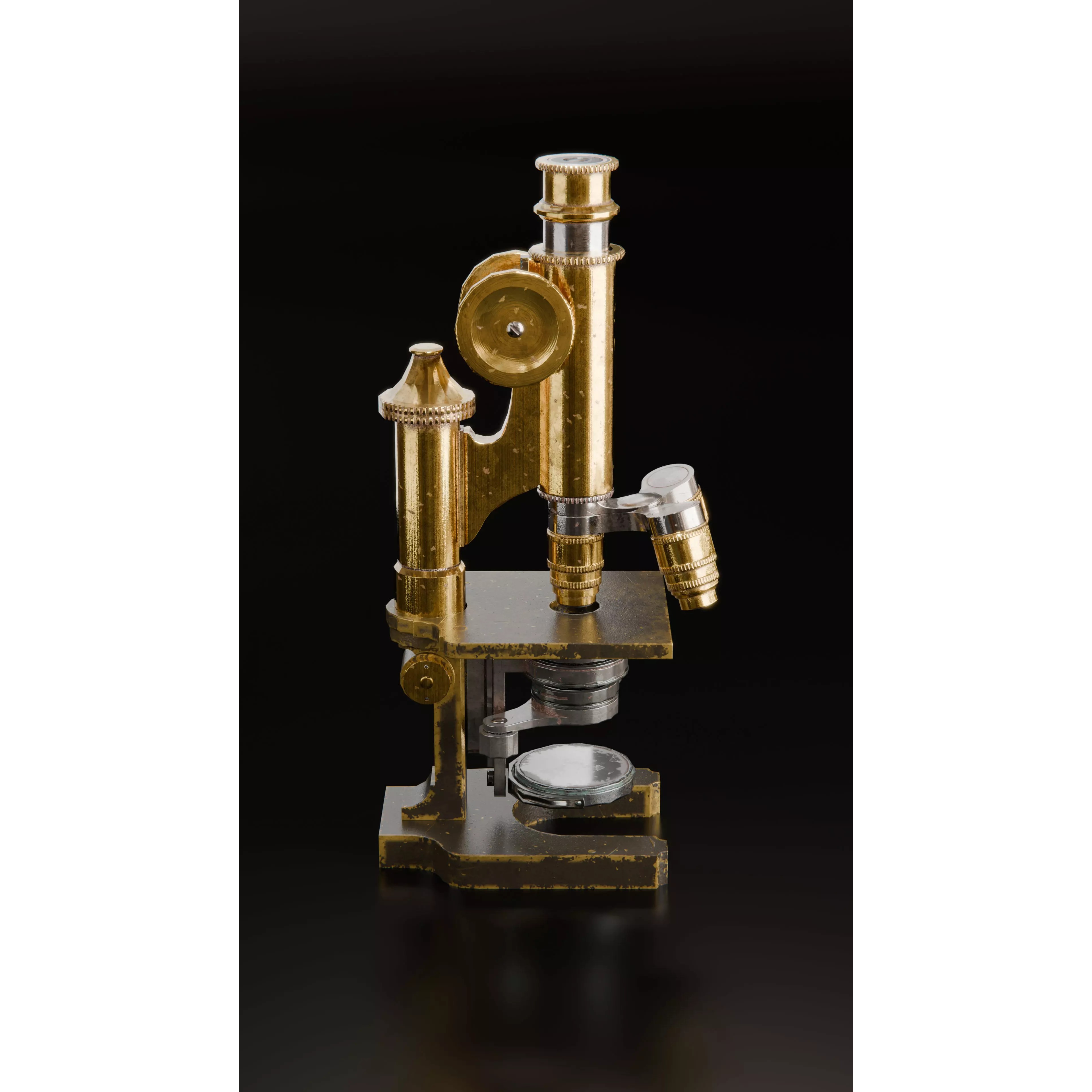 Antique Brass Microscope - Low-Poly Game-Ready 3D Model - View 3