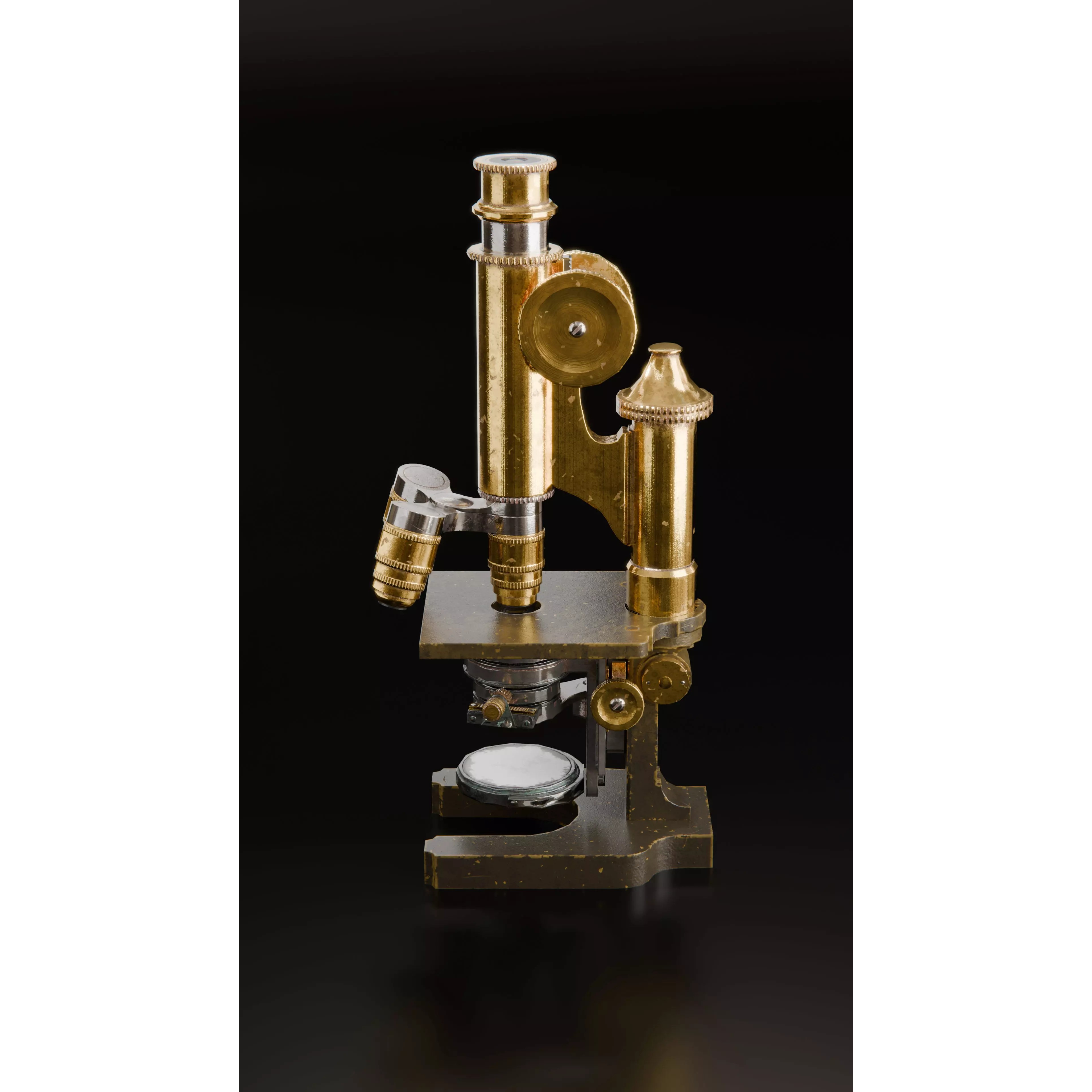 Antique Brass Microscope - Low-Poly Game-Ready 3D Model - View 6