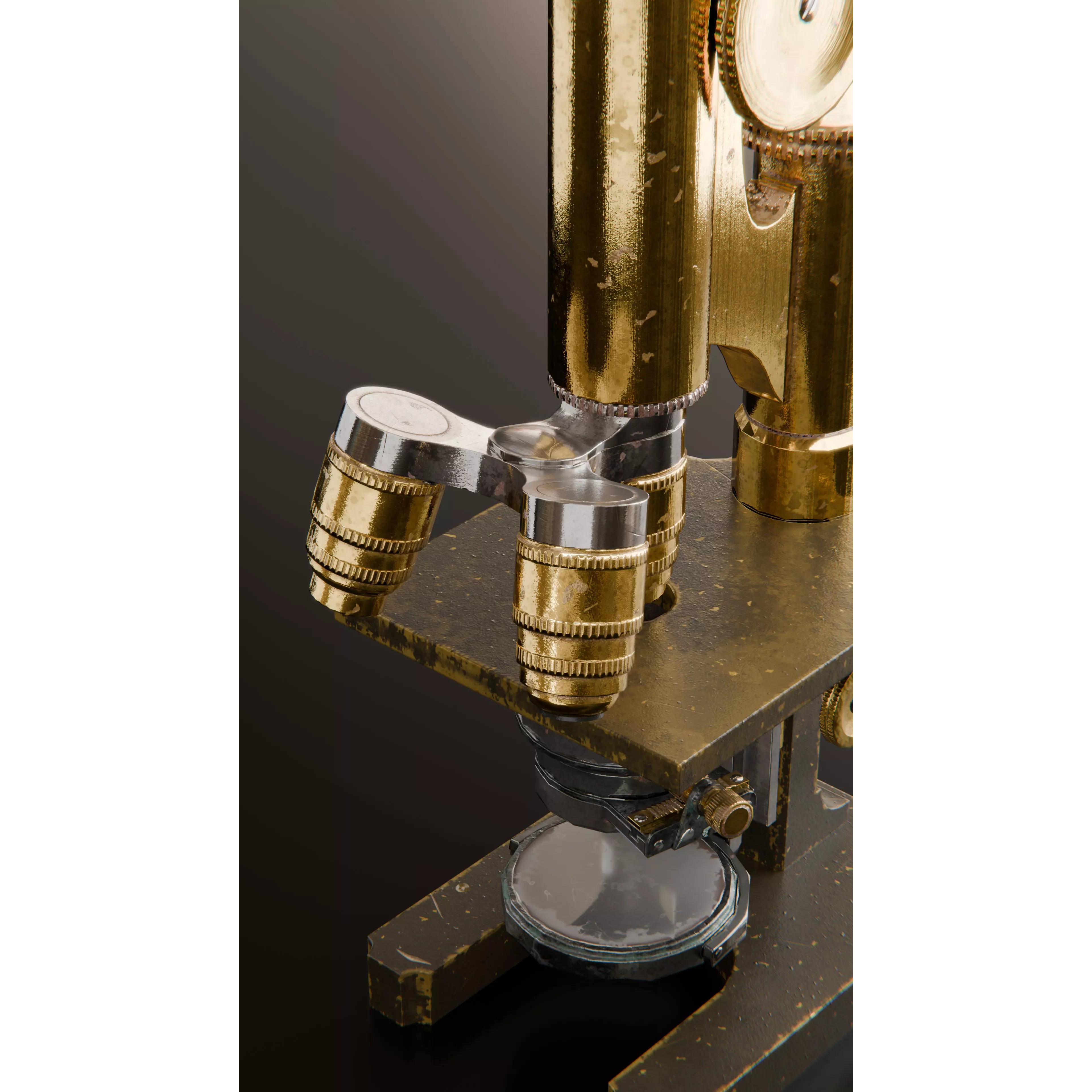 Antique Brass Microscope - Low-Poly Game-Ready 3D Model - View 7