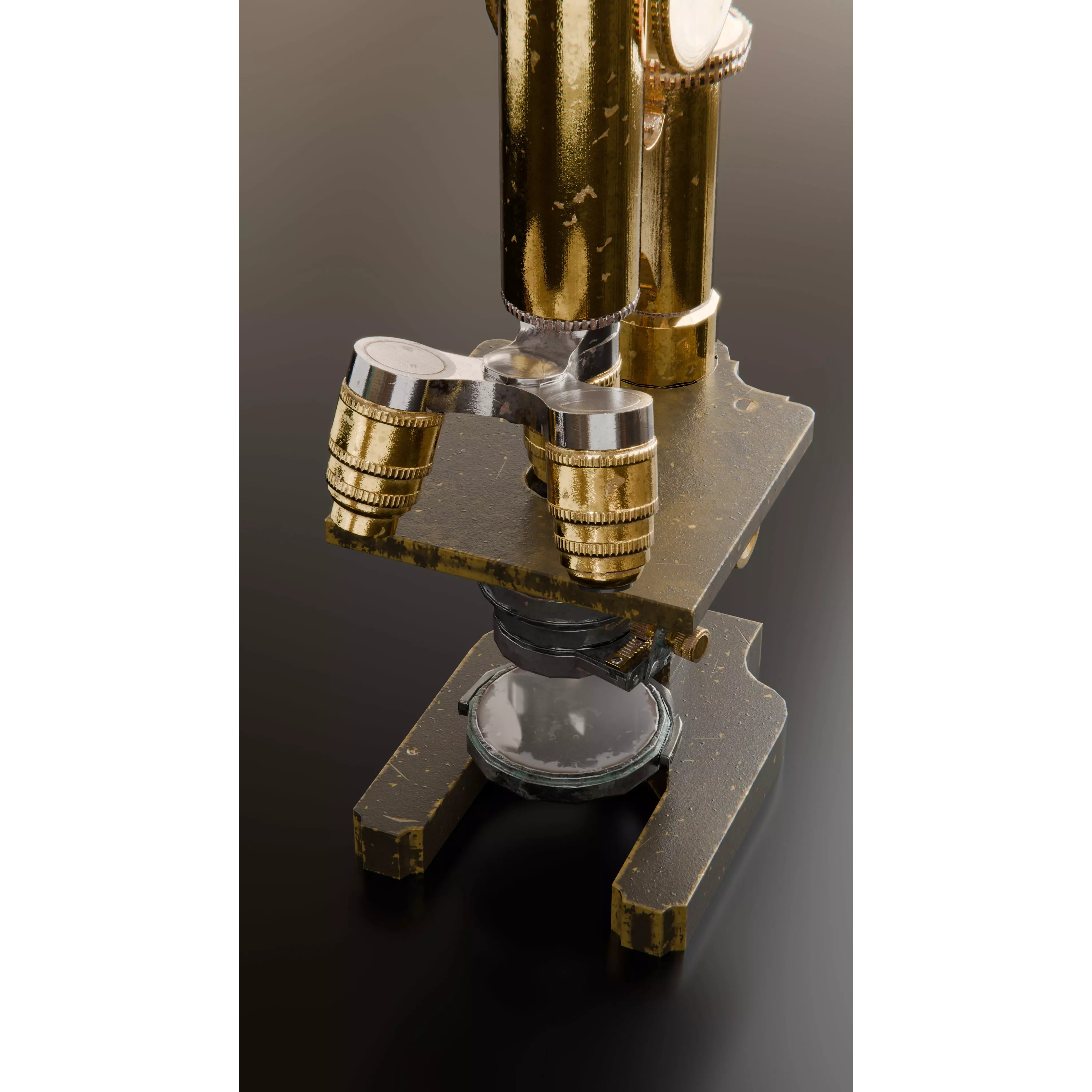 Antique Brass Microscope - Low-Poly Game-Ready 3D Model - View 8
