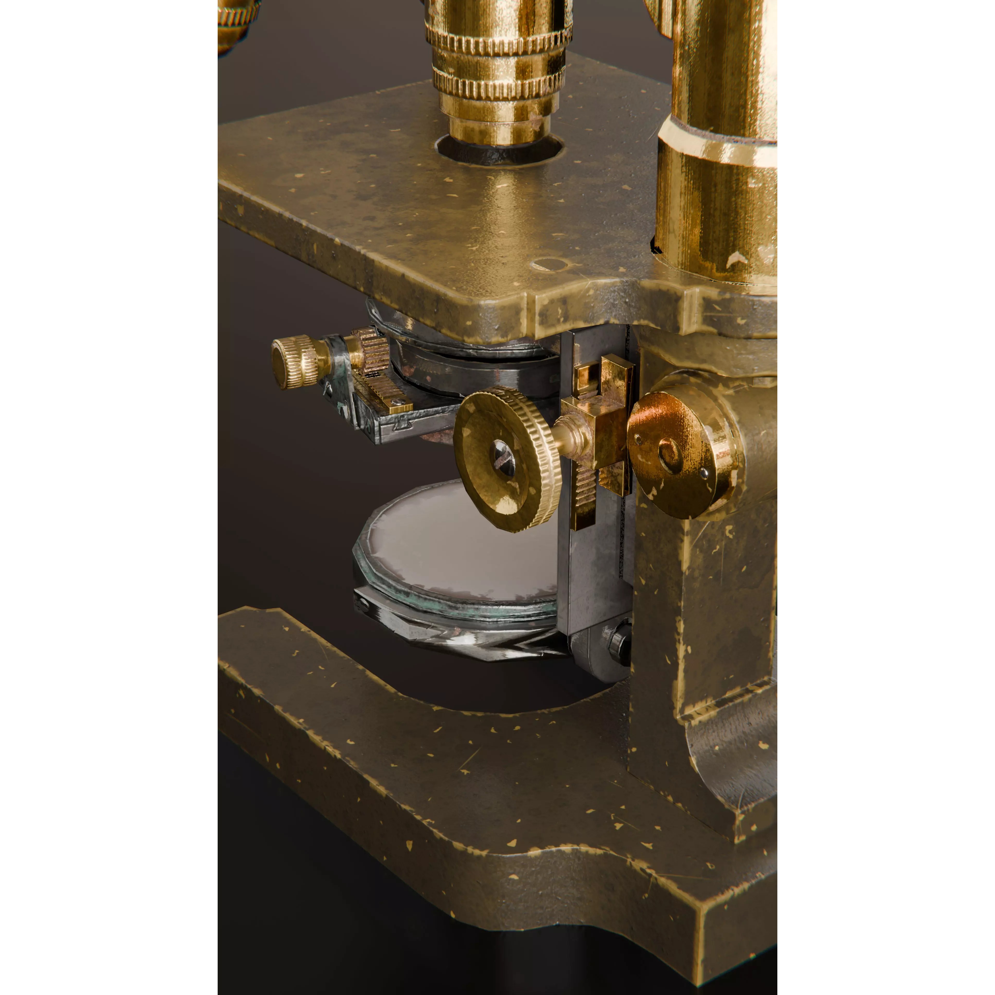 Antique Brass Microscope - Low-Poly Game-Ready 3D Model - View 9