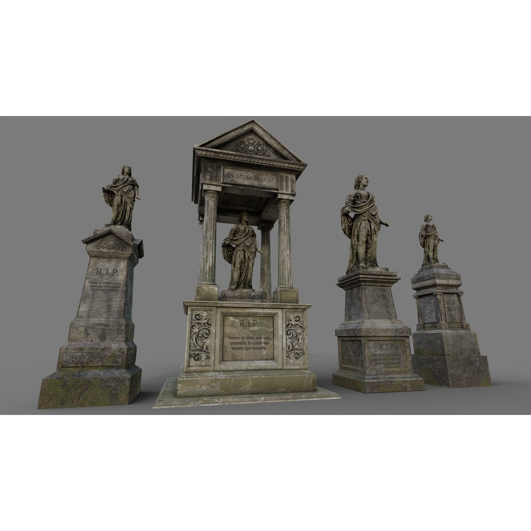 Cemetery Gravestone 3D Model – Low Poly Game Asset, FBX & OBJ - View 11