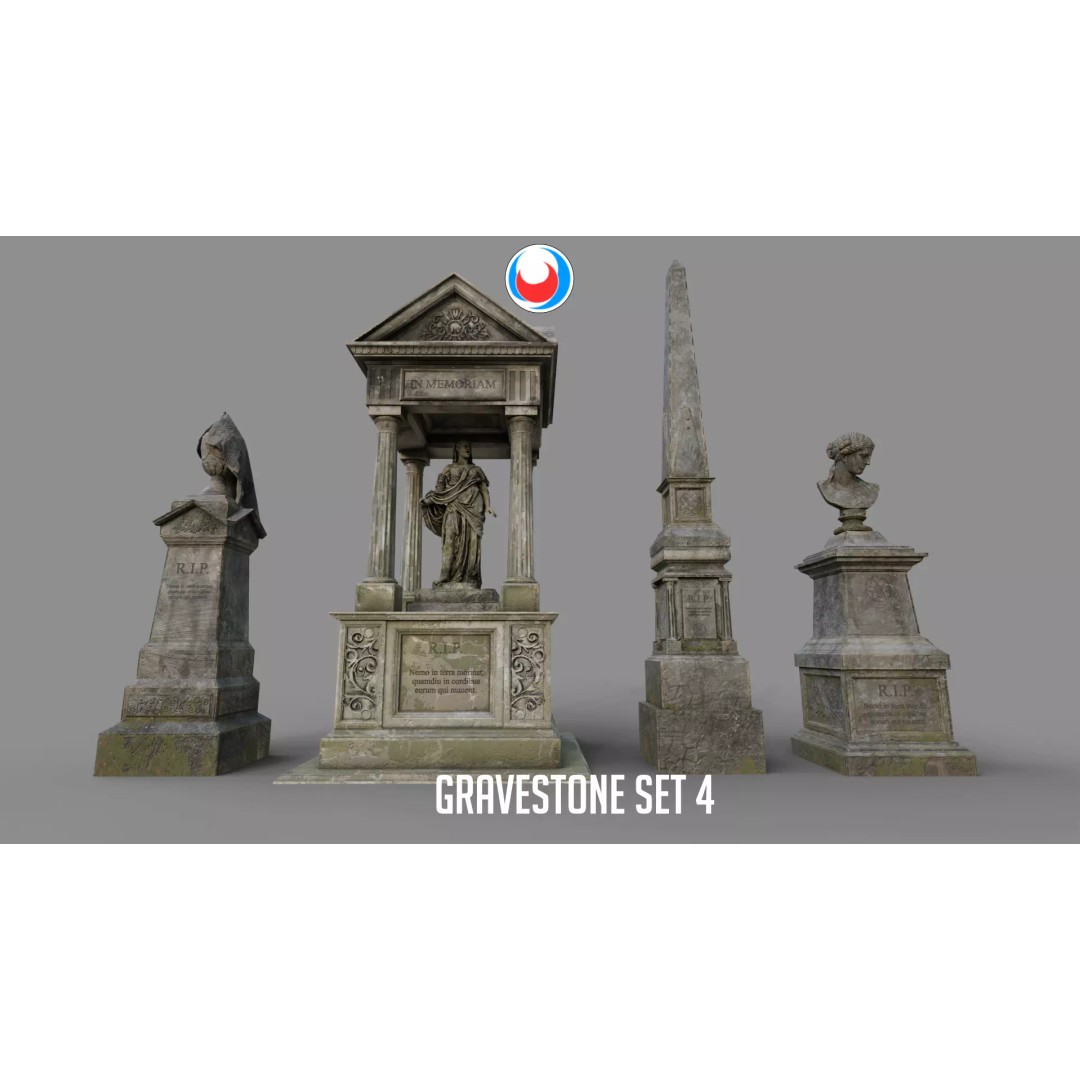 Cemetery Gravestone 3D Model – Low Poly Game Asset, FBX & OBJ - View 2