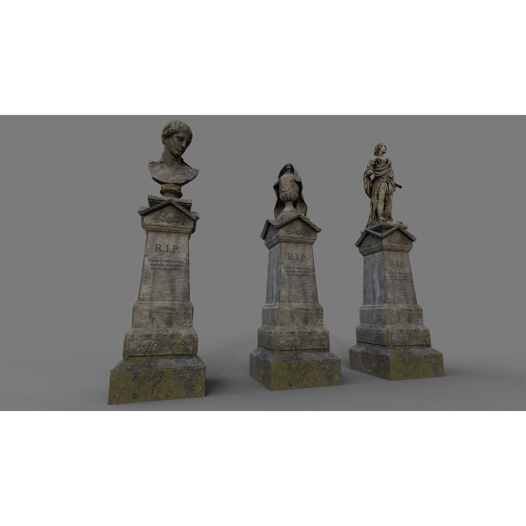 Cemetery Gravestone 3D Model – Low Poly Game Asset, FBX & OBJ - View 21