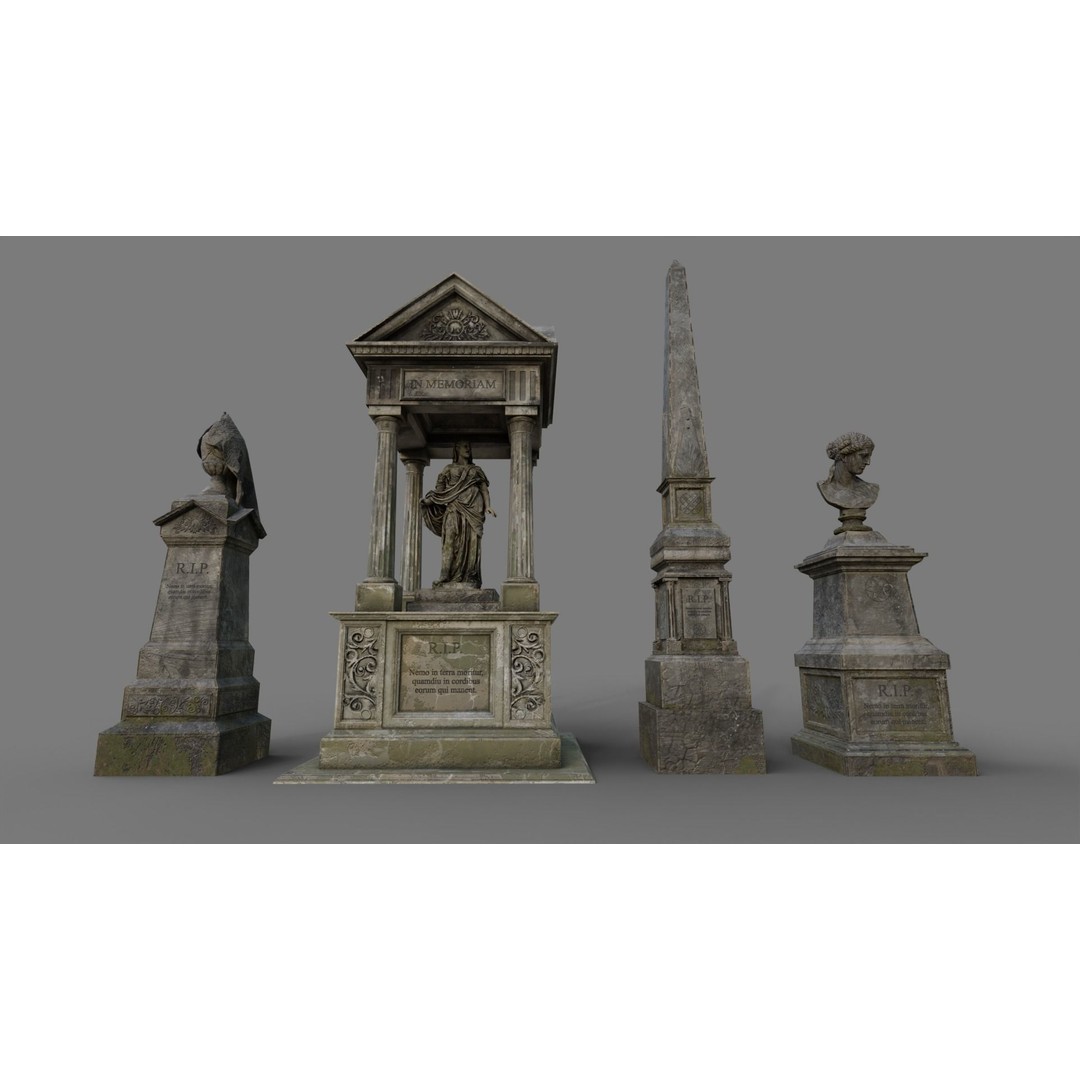 Cemetery Gravestone 3D Model – Low Poly Game Asset, FBX & OBJ - View 3