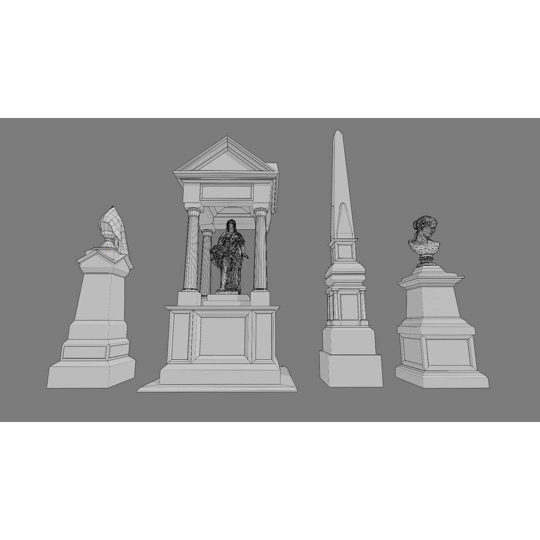 Cemetery Gravestone 3D Model – Low Poly Game Asset, FBX & OBJ - View 4