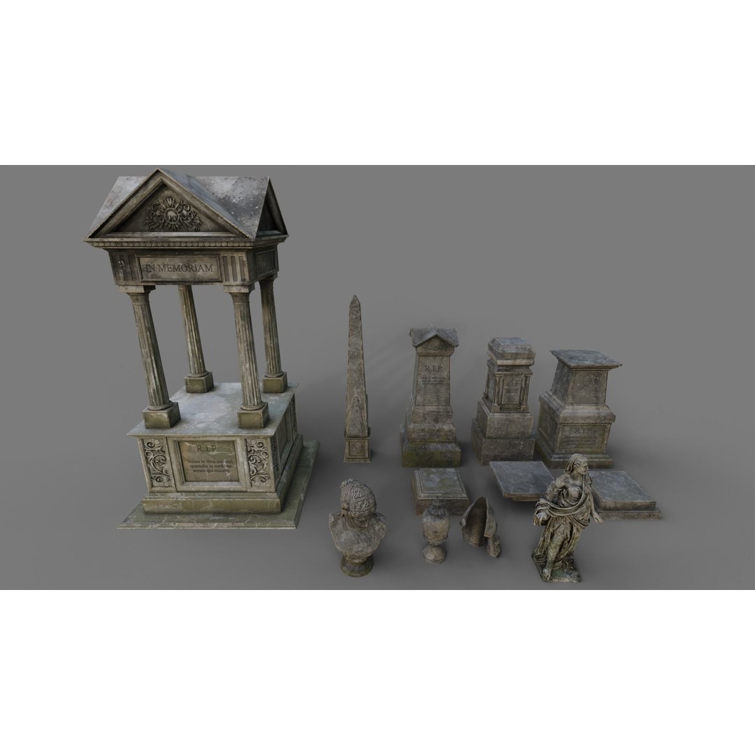 Cemetery Gravestone 3D Model – Low Poly Game Asset, FBX & OBJ - View 5