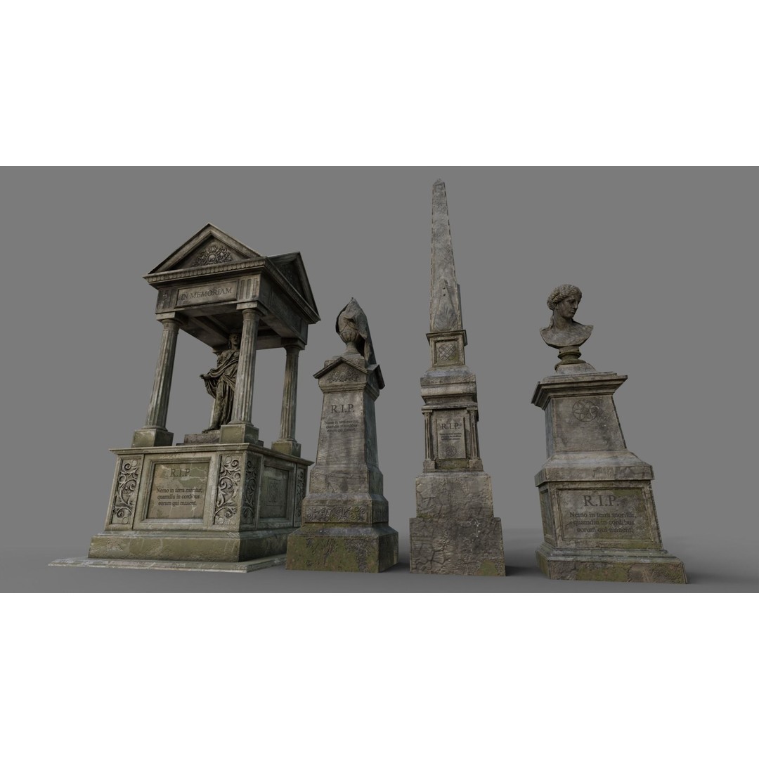Cemetery Gravestone 3D Model – Low Poly Game Asset, FBX & OBJ - View 7