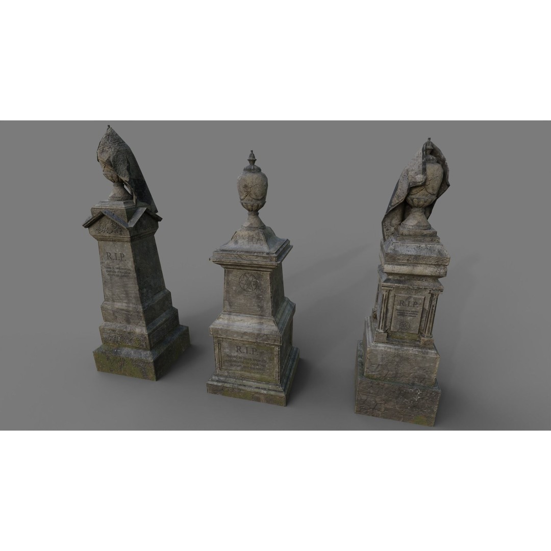 Cemetery Gravestone 3D Model – Low Poly Game Asset, FBX & OBJ - View 9