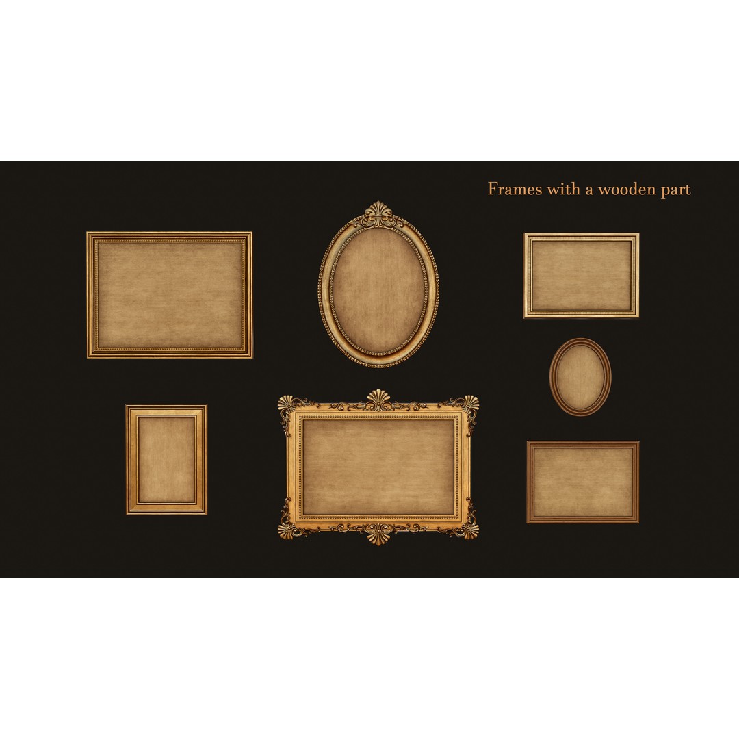 Antique Picture Frames 3D Model – Low Poly Game Ready, FBX, OBJ - View 14