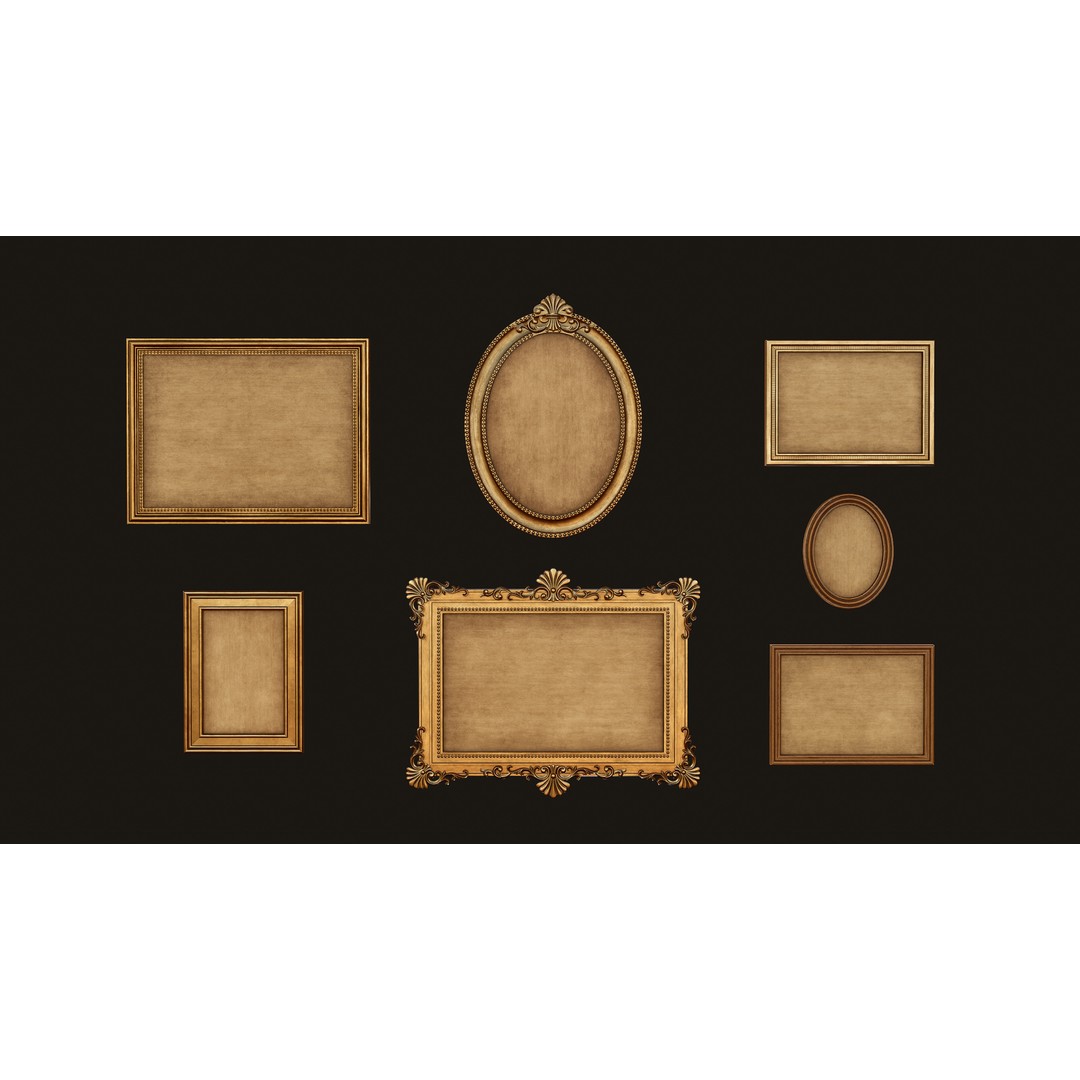 Antique Picture Frames 3D Model – Low Poly Game Ready, FBX, OBJ - View 3