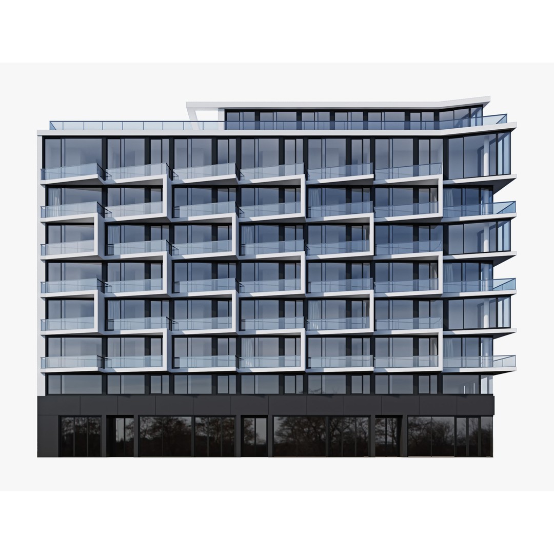 Modern Residential Building 3D Model – Apartment Skyscraper, FBX & OBJ - View 5