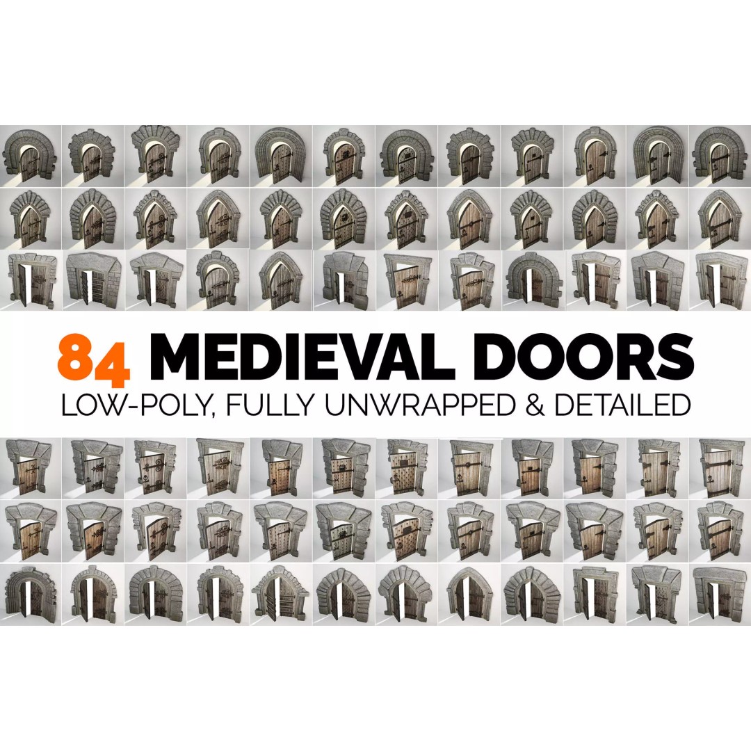 Medieval Doors 3D Model – Low Poly Game-Ready Door Asset Pack, FBX - View 2