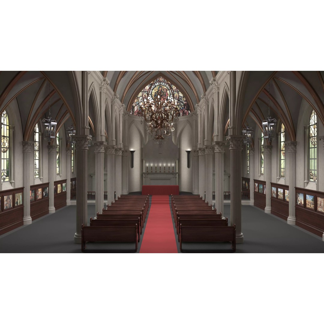 Catholic Church 3D Model – Neo-Gothic Architecture, FBX, PBR - View 2