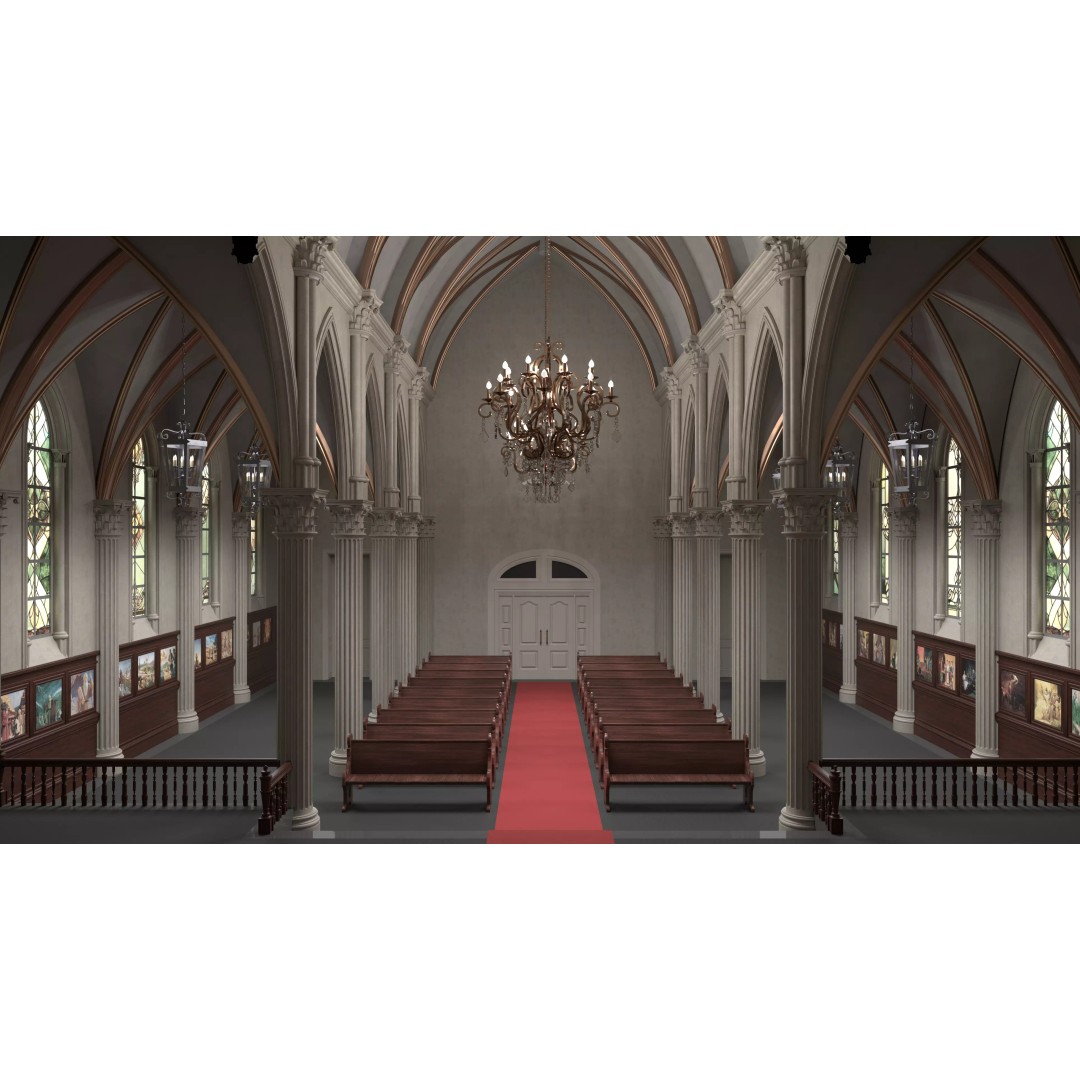 Catholic Church 3D Model – Neo-Gothic Architecture, FBX, PBR - View 3