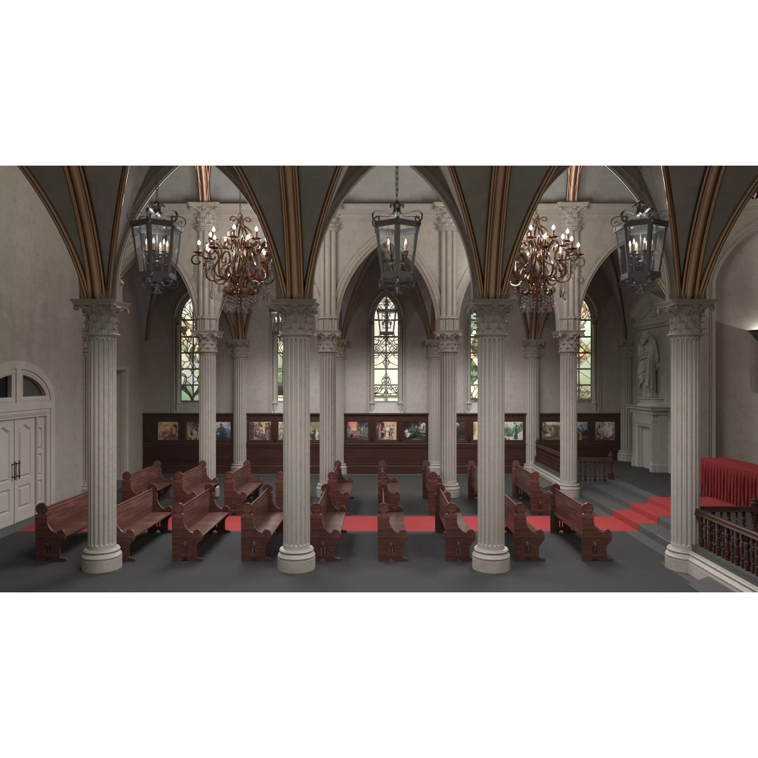 Catholic Church 3D Model – Neo-Gothic Architecture, FBX, PBR - View 4