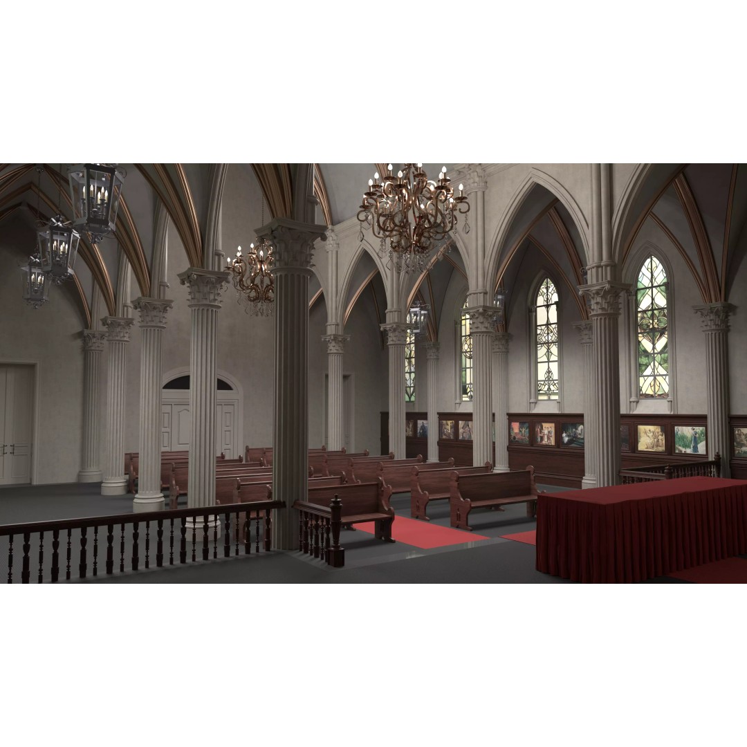 Catholic Church 3D Model – Neo-Gothic Architecture, FBX, PBR - View 5