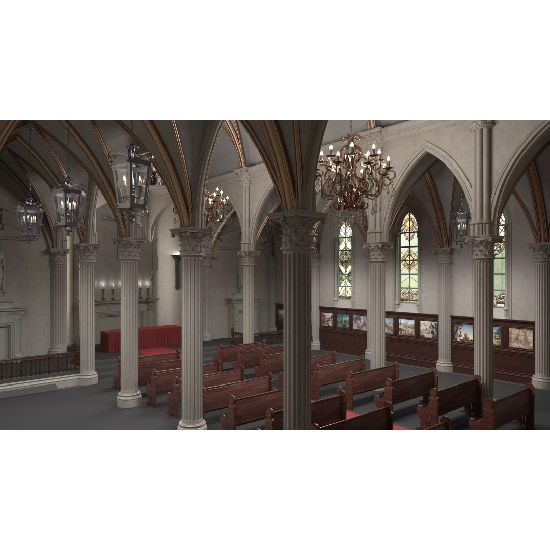 Catholic Church 3D Model – Neo-Gothic Architecture, FBX, PBR - View 6