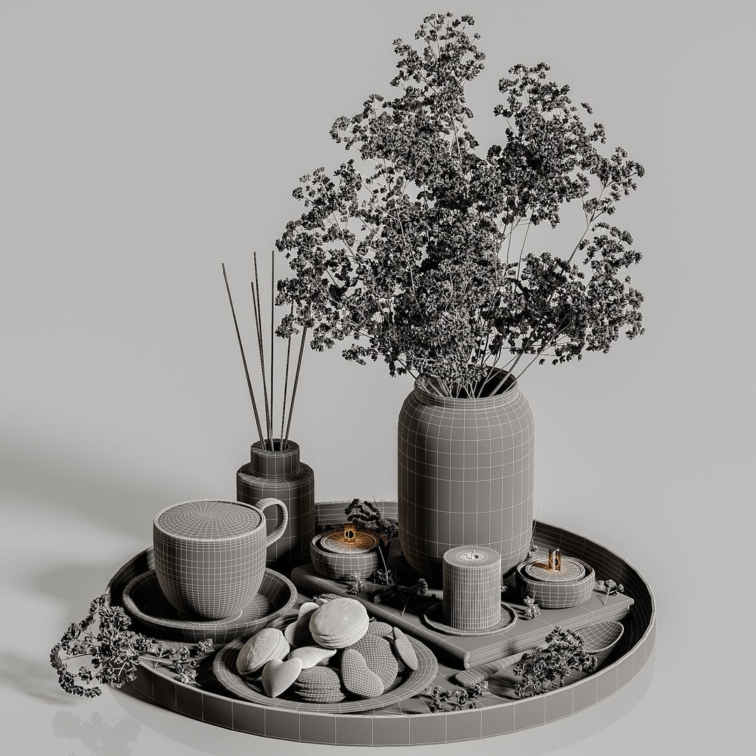 Decorative Set 137 3D Model – Contemporary Design, PBR Textures, OBJ