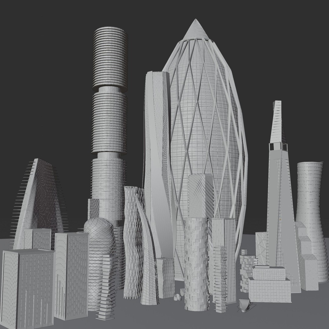 Futuristic City 3D Model – High Poly Architectural Asset, FBX, OBJ