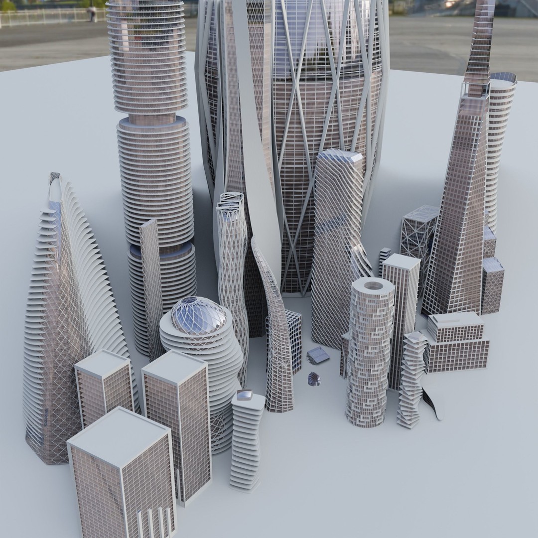 Futuristic City 3D Model – High Poly Architectural Asset, FBX, OBJ - View 11